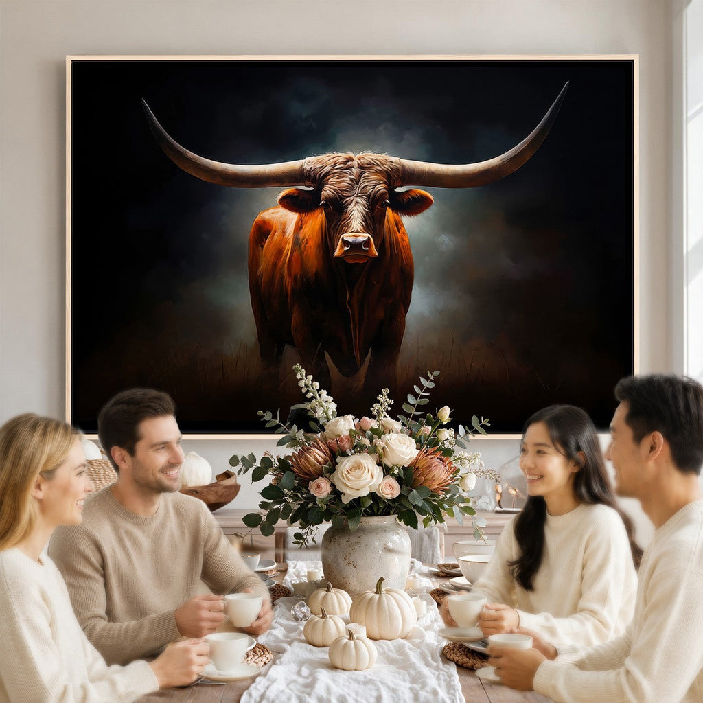 Abstract Texas Longhorn Wall Art Print | 3-Panel Large Texas Longhorn Canvas