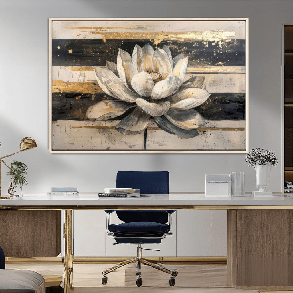 Lotus Flower Wall Art | Framed Abstract Floral Canvas