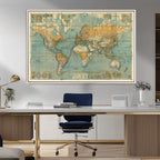 Push Pin World Map Canvas Print | Travel Tracker Wall Art for Couples