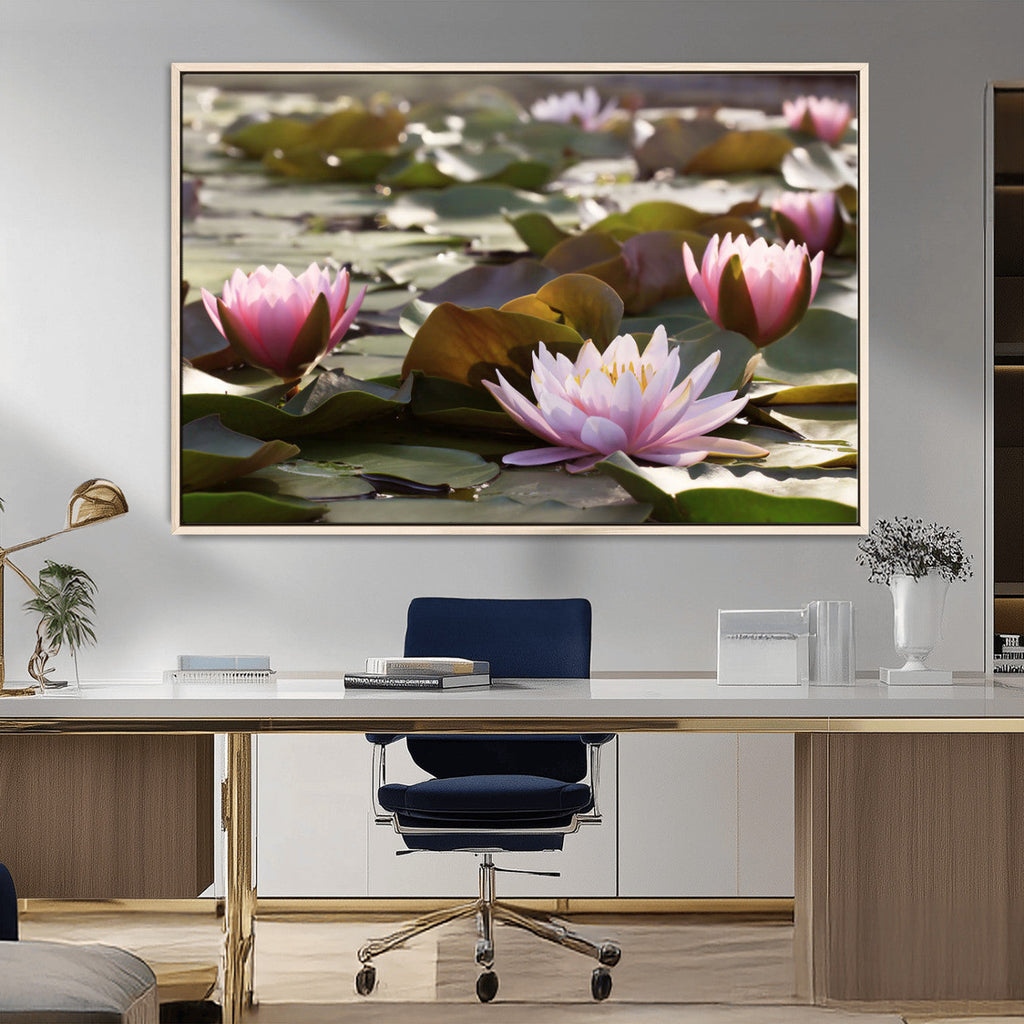 Lotus Flower Wall Art Canvas Print, Water Lily Large Wall Art for Yoga Room Decor