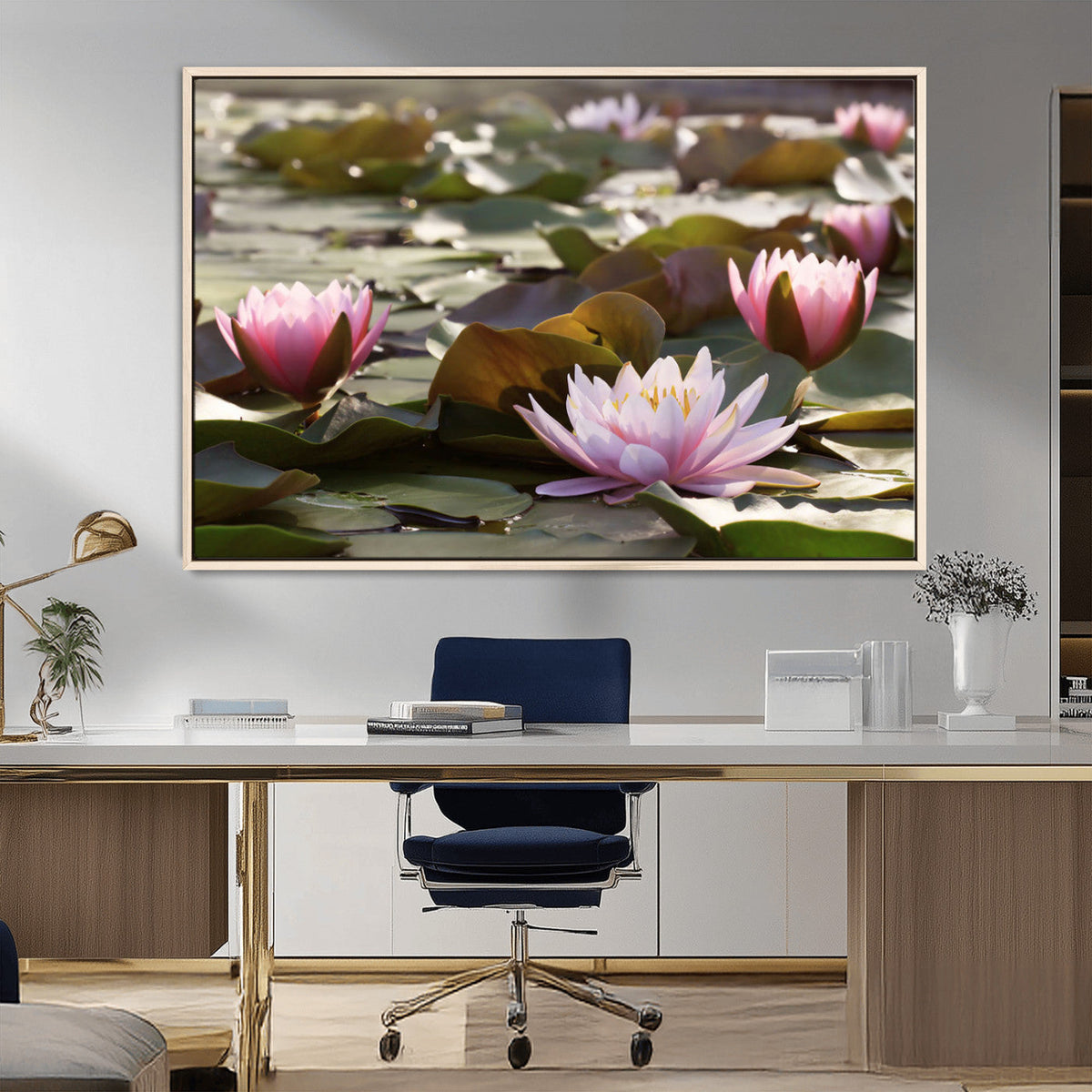Lotus Flower Wall Art Canvas Print, Water Lily Large Wall Art for Yoga Room Decor