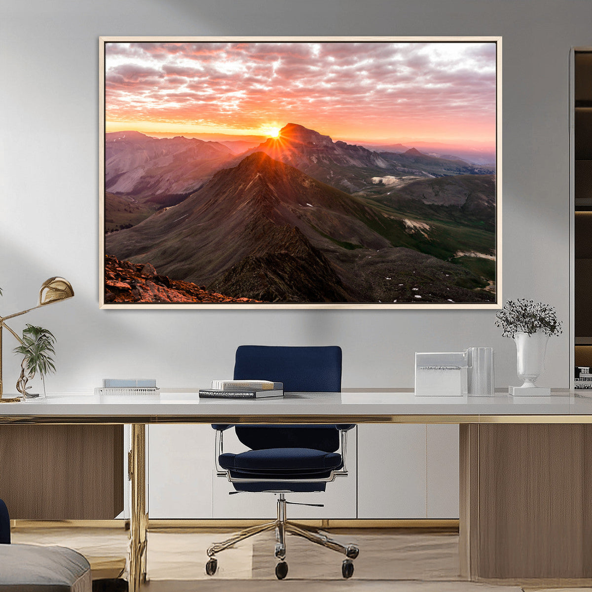 Mountain Sunrise Wall Art | Framed Alpine Ridge Canvas