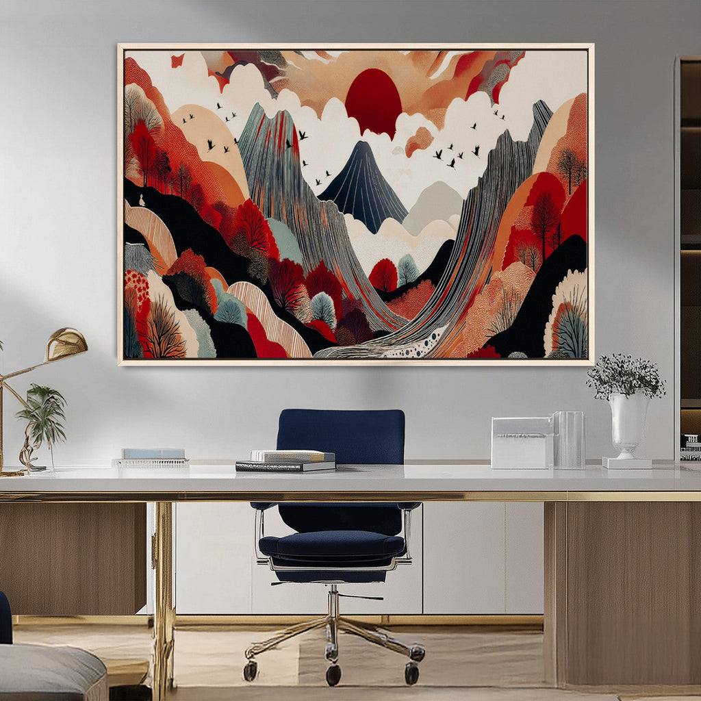 Abstract Mountain Wall Art Canvas Print | Vibrant Stylized Landscape