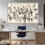Abstract Horse Wall Art Canvas Print, Framed Horse Sketch with Galloping Herd