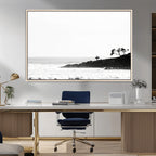 Surfer Cliffs Wall Art Canvas Print, Framed Black White Beach and Ocean Waves