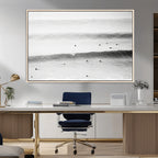 Black White Ocean Wall Art Canvas Print, Framed Coastal Sport and Ocean Swimmers Scene