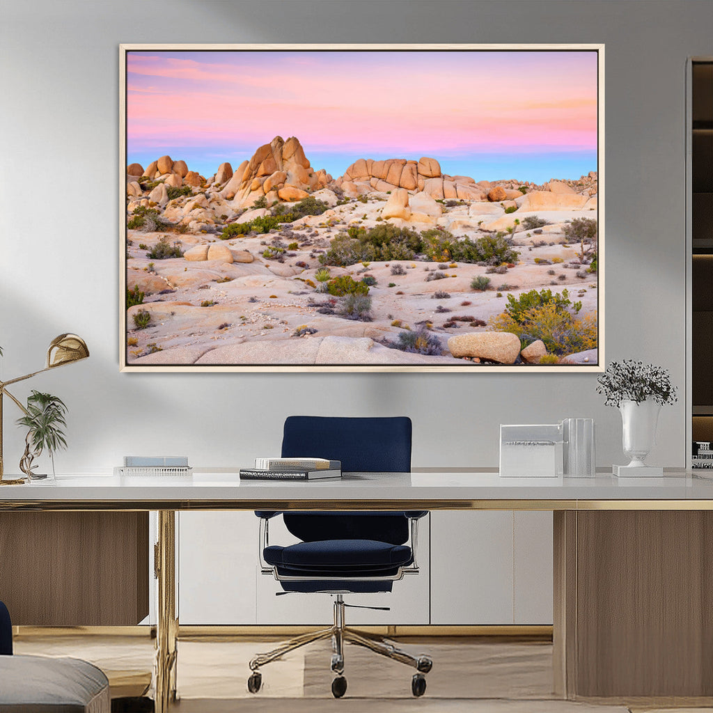 Vibrant Sunset Sky Wall Art Canvas Print, Framed Joshua Tree Desert Artwork