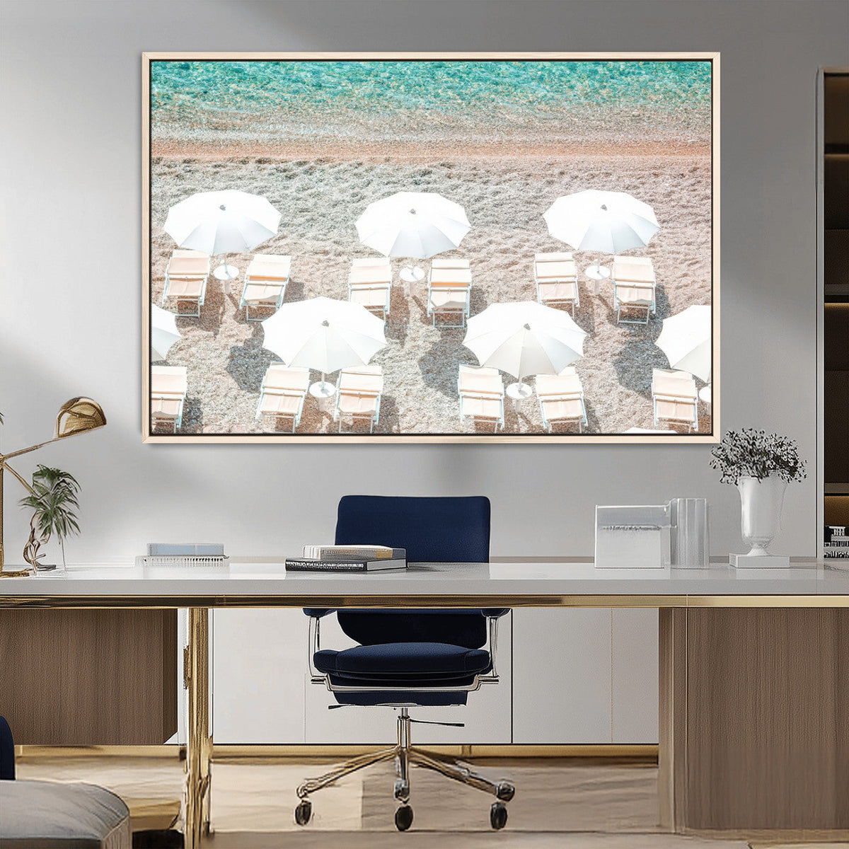 Calm Beach Wall Art | Framed Turquoise Water Canvas Artwork