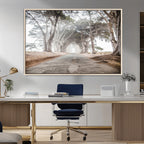 Cypress Tunnel Wall Art | Framed Misty Road Canvas Artwork