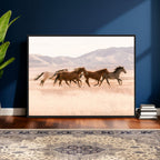 Wild Horse Wall Art Canvas Print, Framed Rustic Western Art, Desert Horse Scene