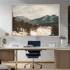 Mountain Landscape Wall Art Canvas Print, Framed Snowy Peaks Alpine Winter