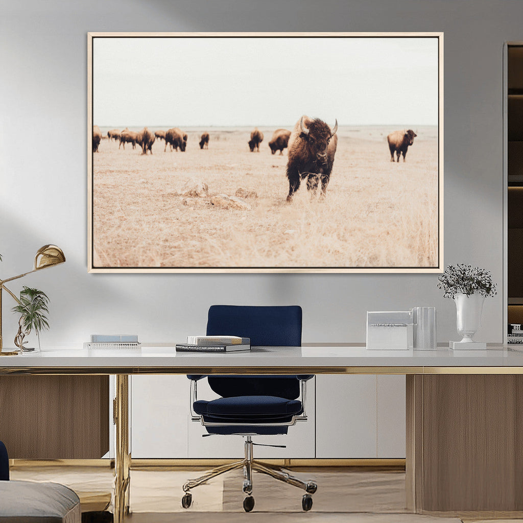 Bison Herd Wall Art Canvas Print, Framed Western Prairie Serenity