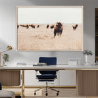 Bison Herd Wall Art Canvas Print, Framed Western Prairie Serenity