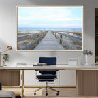 Beach Boardwalk Wall Art Canvas Print, Framed Coastal Serenity Ocean View