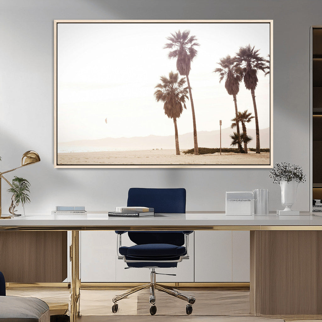 Coastal Light Wall Art Canvas Print, Framed Relaxing Shoreline Art, Minimalist Ocean Tropical Decor