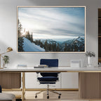 Snowy Mountains Wall Art Canvas Print, Framed Alpine Landscape Frosty Peaks Artwork