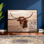 Texas Longhorn Cow Canvas Wall Art, Majestic Bull on a Rustic Western Farm