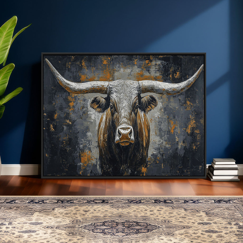Rustic Bull Wall Art Canvas Print, Longhorn Wall Decor