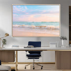 Serene Ocean Waves Wall Art Canvas Print, Pastel Sky Over a Soft Sand Beach