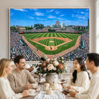 Wrigley Field Baseball Stadium Canvas Wall Art, Packed Crowd and Chicago Skyline