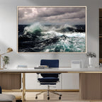 Stormy Ocean Waves Canvas Wall Art, Framed Turbulent Sea Nature Print