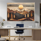 Wooden Mountain Layers Art | Rustic Pine Tree Landscape