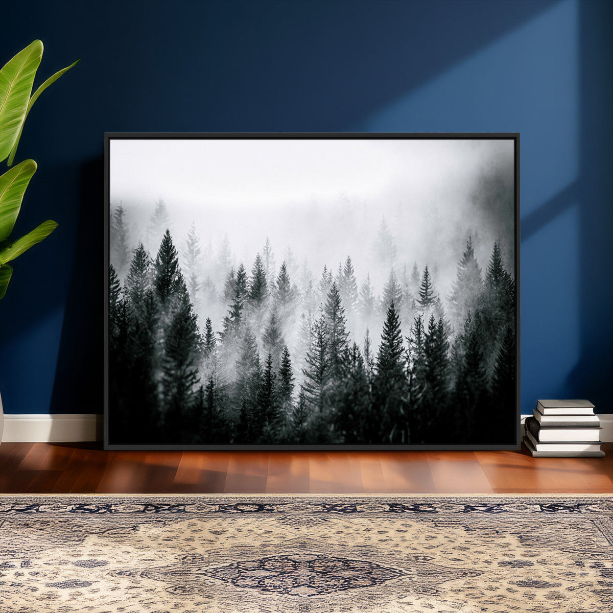 Foggy Forest Wall Art Canvas Print, Mountain Woodland Landscape, Minimal Nature Decor