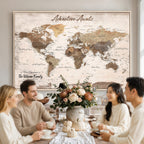 Custom Push Pin World Map Wall Art Canvas Print | Personalized Travel Tracker