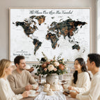 Custom Navy Geometric Push Pin World Map Canvas Print, Bucket List Map, Living Room and Home Office Decor