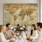 Personalized Navy Push Pin Travel Map Canvas Print, Couples Countries Visited Map, Living Room and Dining Room Decor