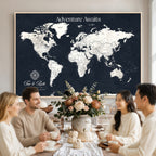 Custom World Map Wall Art Canvas Print | Personalized Push Pin Travel Tracker