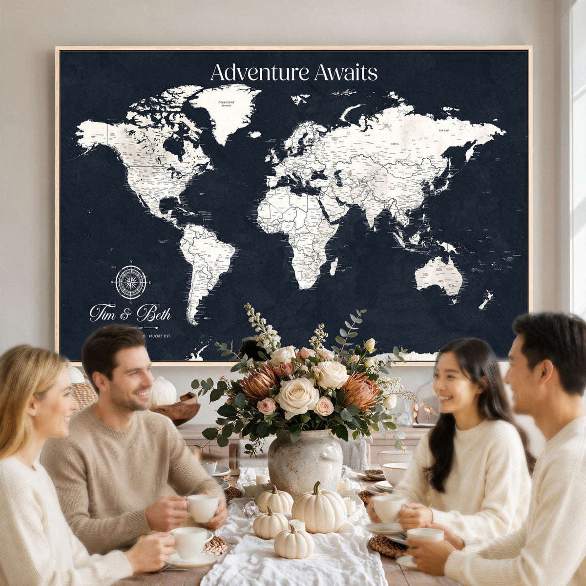 Custom World Map Wall Art Canvas Print | Personalized Push Pin Travel Tracker