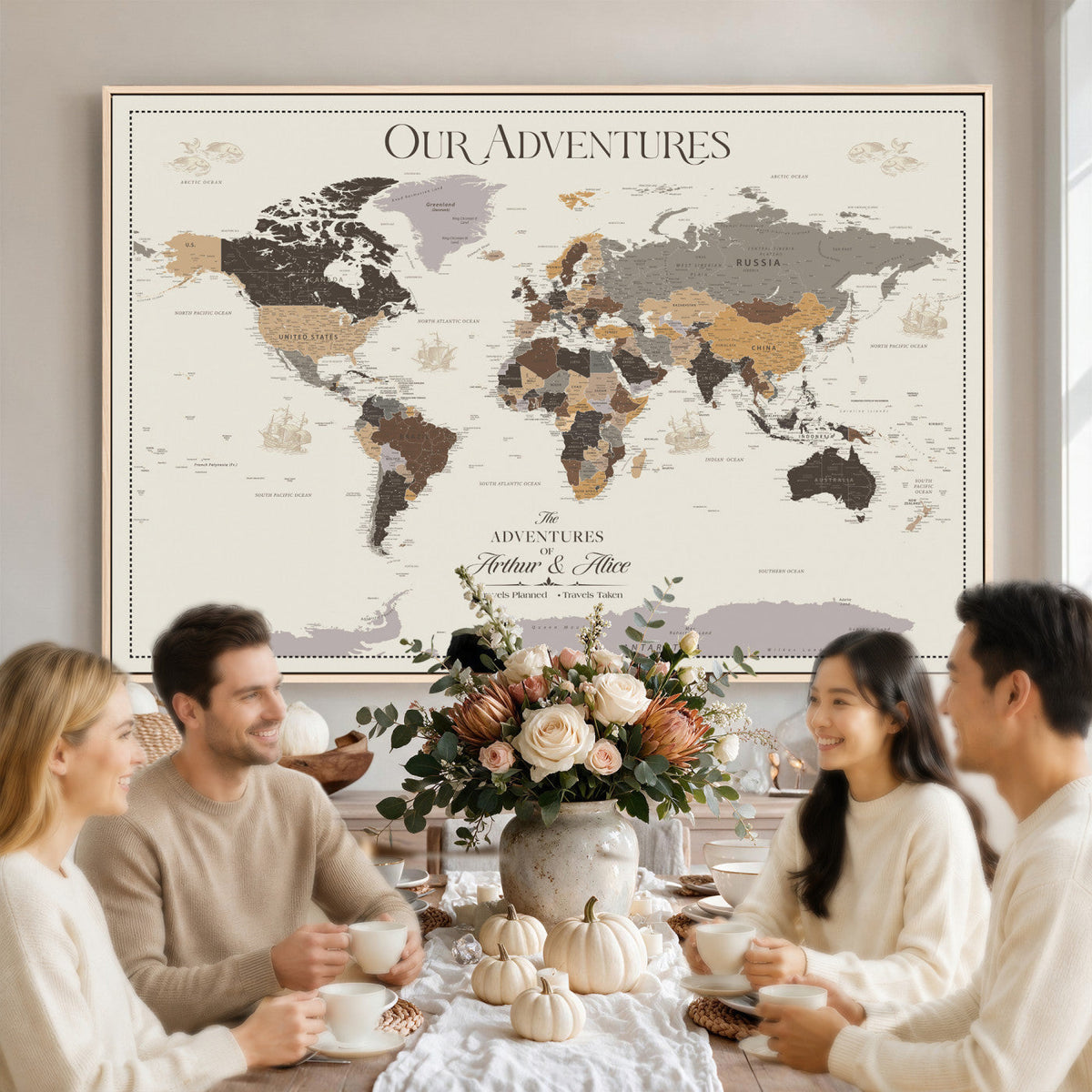 Personalized Travel Tracker Map with Pins, Framed World Map for Home and Office