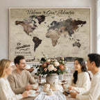 Custom Beige Modern Push Pin World Map Wall Art, Honeymoon and Anniversary Gift, Dining Room and Study Decor