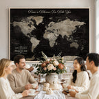 Personalized Framed Black Geometric World Map Canvas with Push Pins, Bucket List Map, Living Room and Dining Room Decor