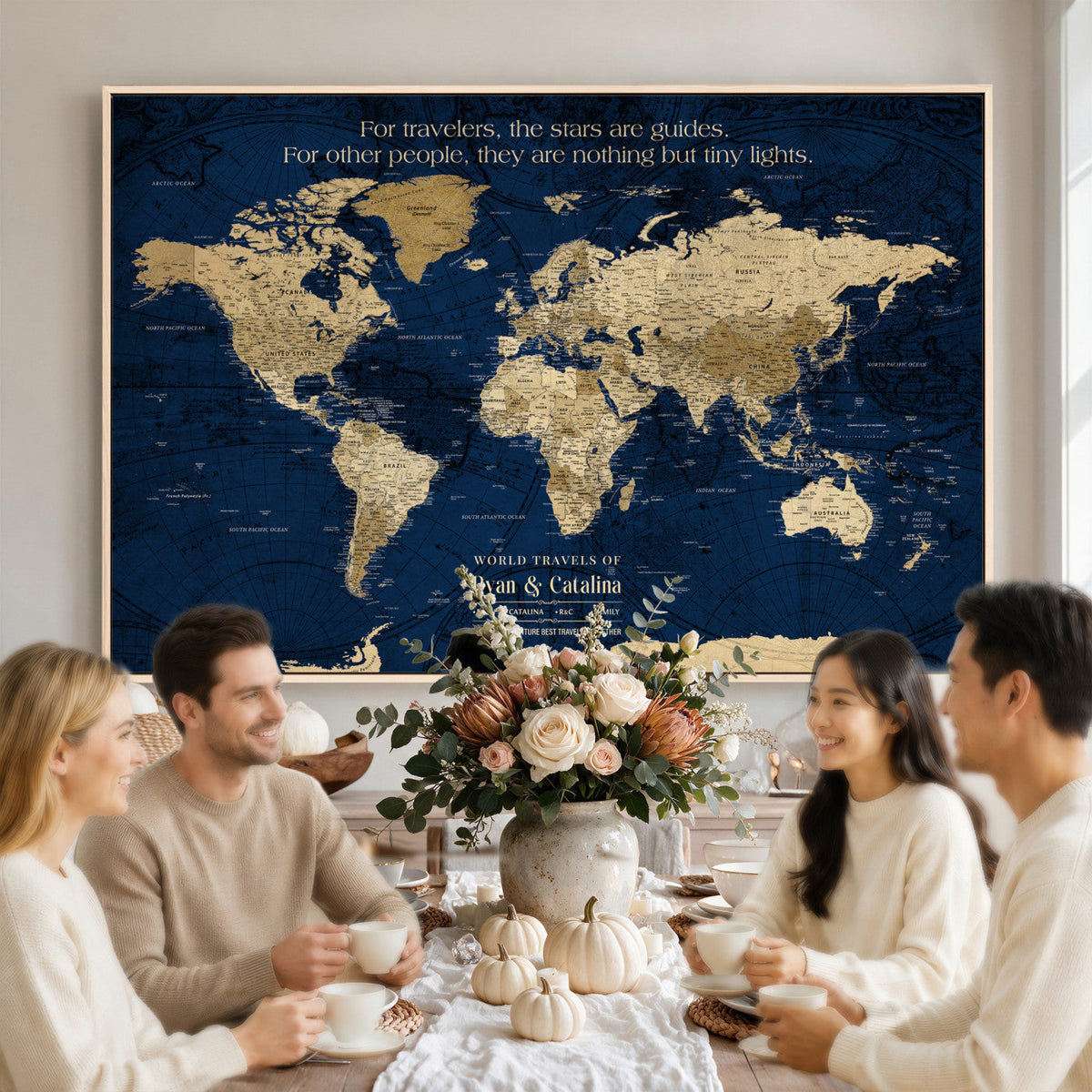 Personalized Framed Black Push Pin Travel Map Canvas Print, Next Trip Planner Map, Dining Room and Bedroom Decor