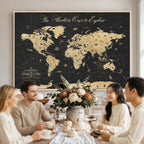 Custom Push Pin World Map Canvas Print, Couples Countries Visited Map, Living Room and Home Office Decor