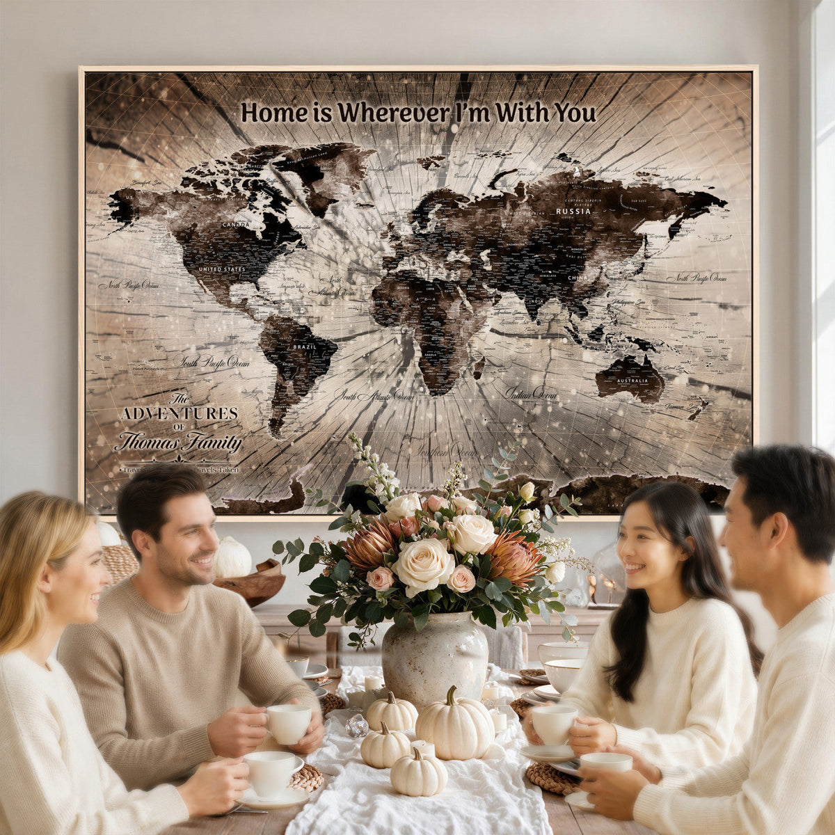 Personalized Push Pin World Map Wall Art Canvas Print, Customizable Framed Travel Map - NEWMAP-085