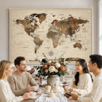 Vintage World Map Wall Art Canvas Print for Living Room, Office and Study