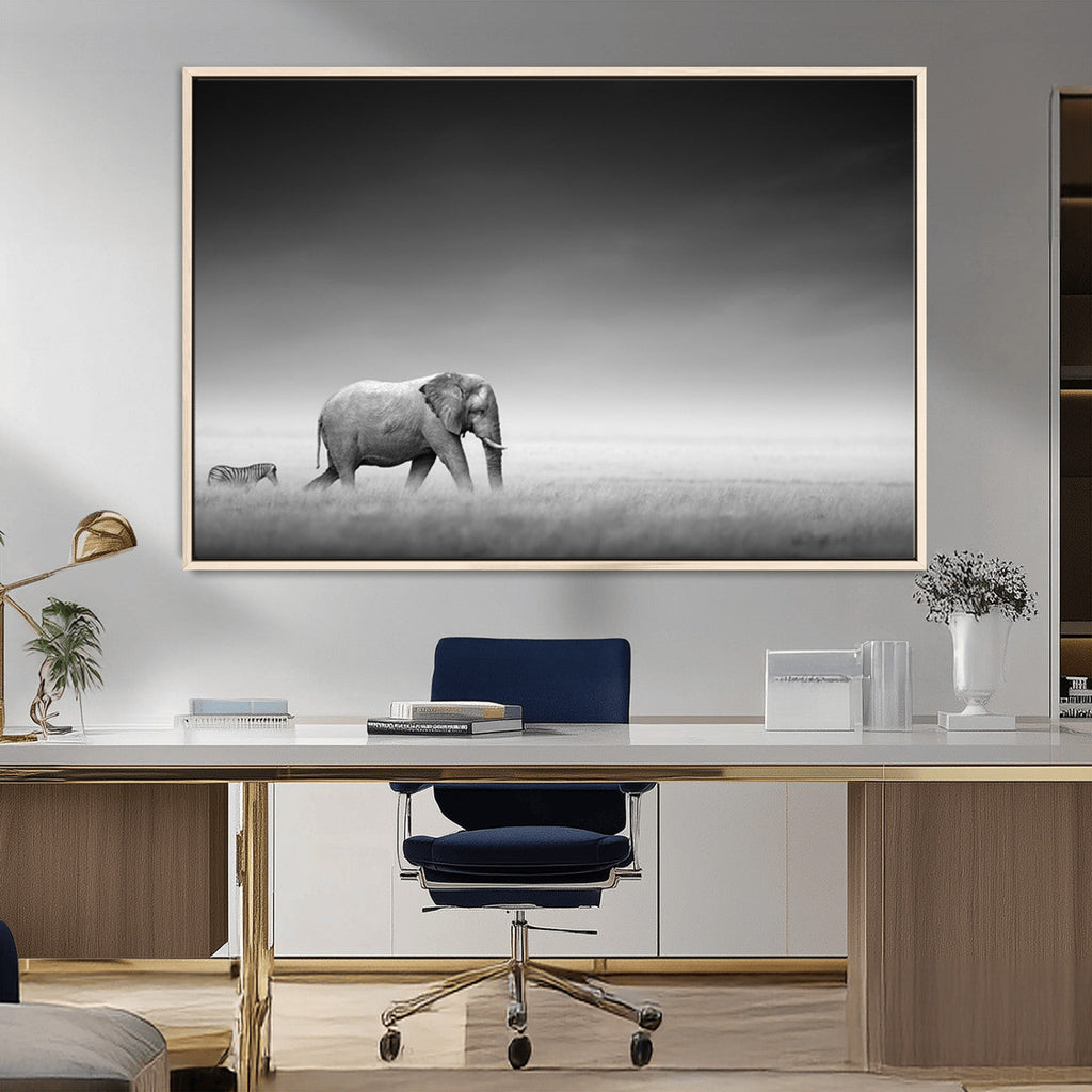 Elephant and Zebra Wall Art Canvas Print, Modern Artwork