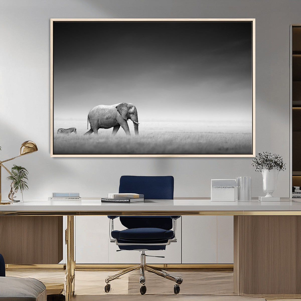 Elephant and Zebra Wall Art Canvas Print, Modern Artwork