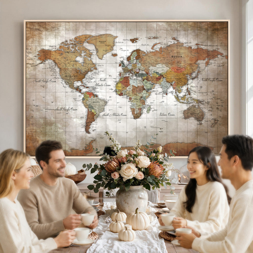 Vibrant Watercolor World Map Canvas Wall Art | Framed Travel Map
