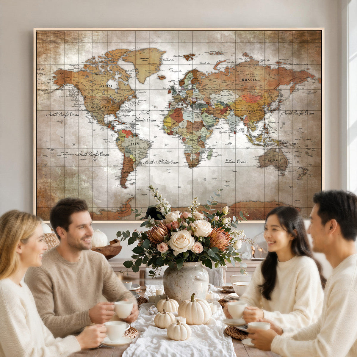 Vibrant Watercolor World Map Canvas Wall Art | Framed Travel Map