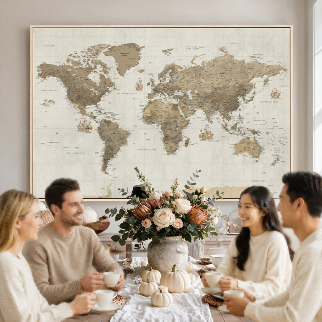Detailed World Map Wall Art Canvas Print