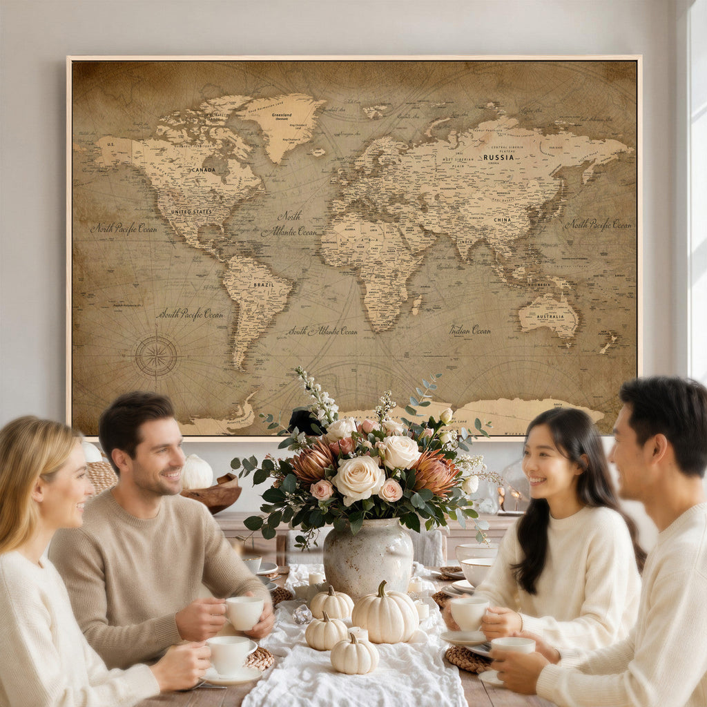 Dark World Map Canvas Print | Framed Travel Map Wall Art
