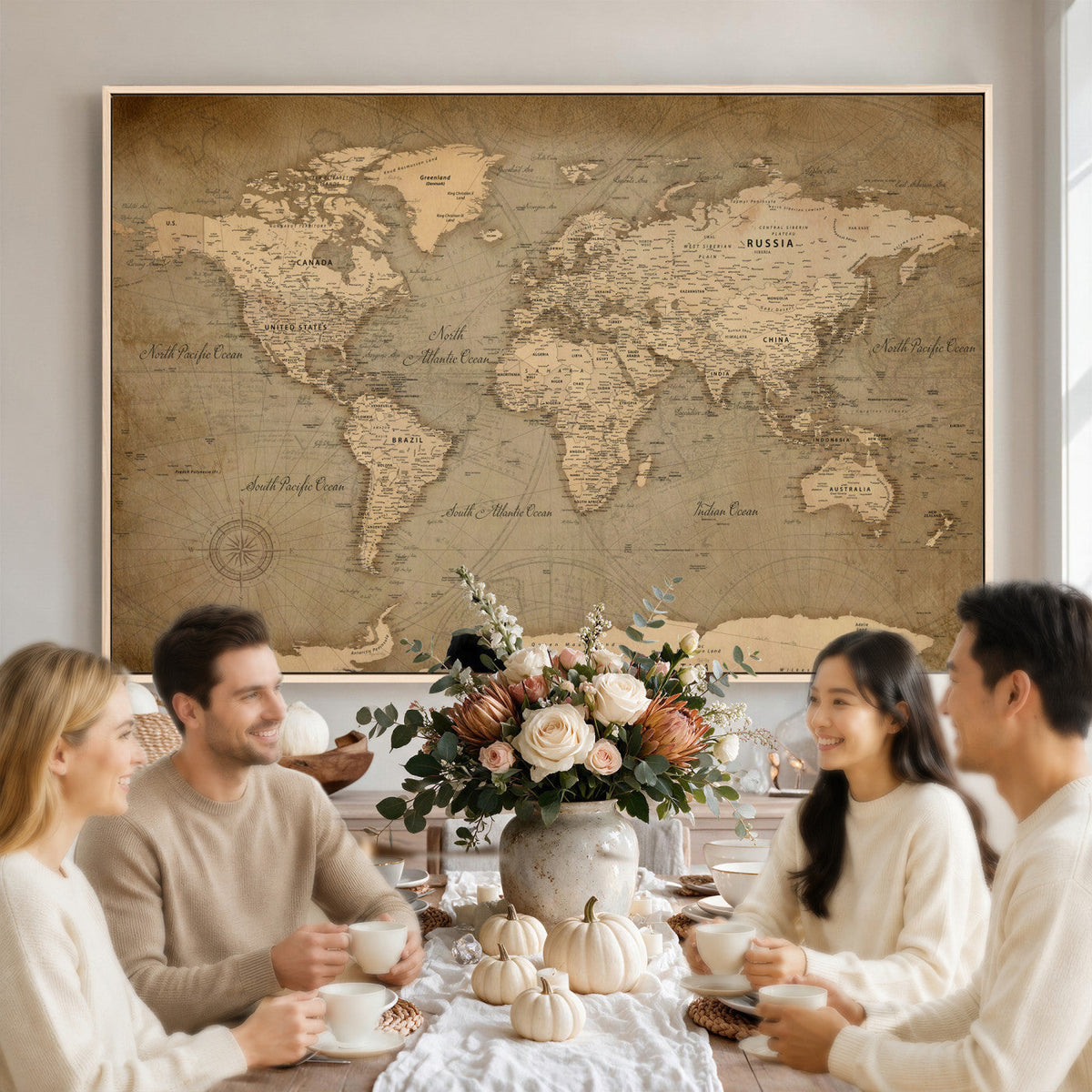 Dark World Map Canvas Print | Framed Travel Map Wall Art