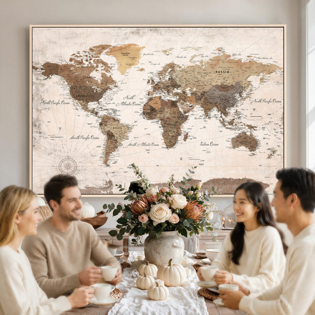 Modern World Map Canvas Print | Framed Travel Map Wall Art