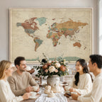Vintage World Map Canvas Wall Art Print | Framed Modern World Map