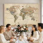 Framed World Map Wall Art for Home and Office Decor