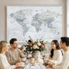 Push Pin World Map Canvas Print - Detailed Vintage World Map